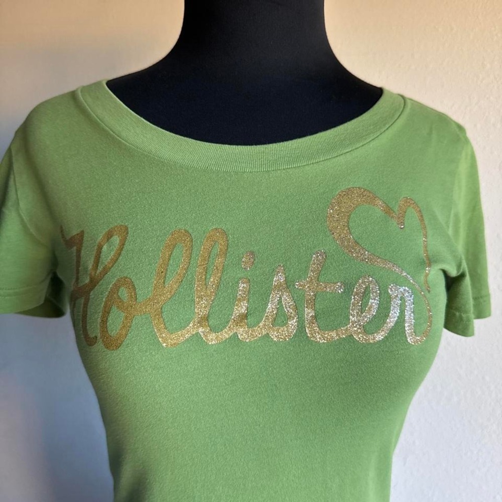 Hollister Y2K Green Glitter Logo Graphic Tee Cute Coquette Vintage 2000s S - Picture 4 of 6